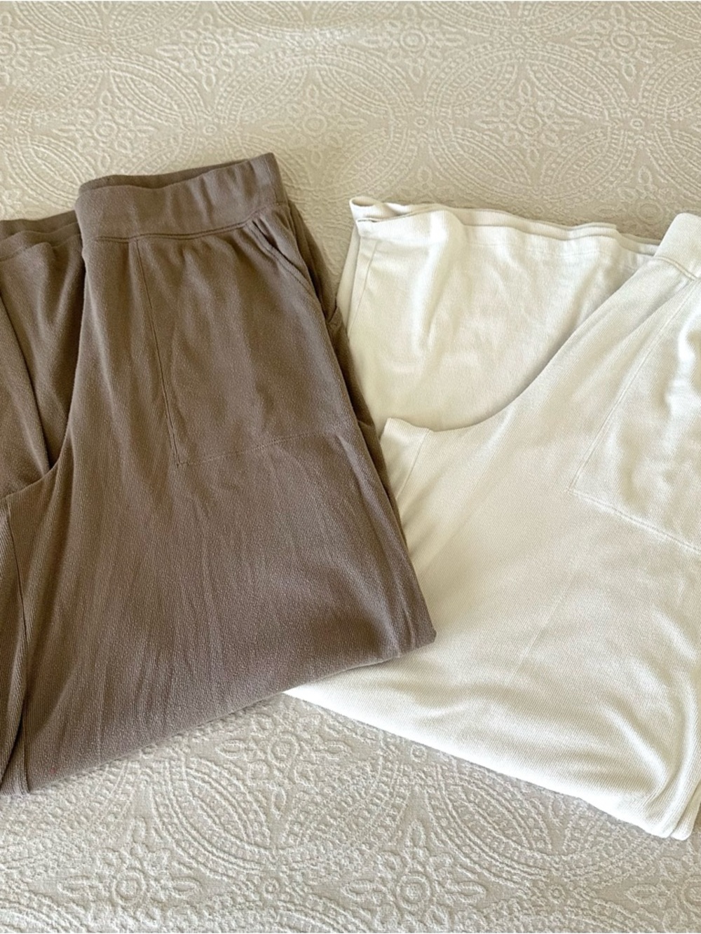 American Eagle Wide Leg Pajama Lounge Pants Cream Brown Set Of 2 Small Medium